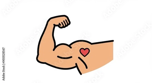 Fototapeta Vector icon of a flexing arm with small heart bandage, strong and symbolic