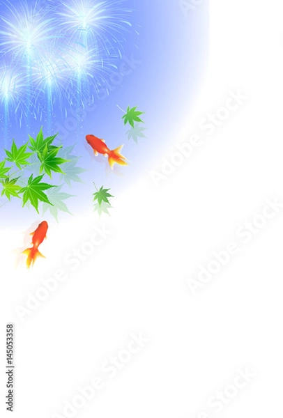 Fototapeta 花火　金魚　暑中見舞い　背景