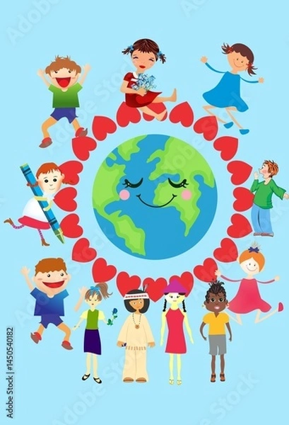 Fototapeta composition with happy, joyful children of the world