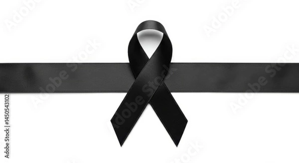 Fototapeta Black ribbon symbol of grief on plain background
