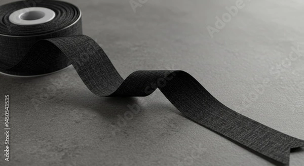 Fototapeta Elegant mourning ribbon on rough surface