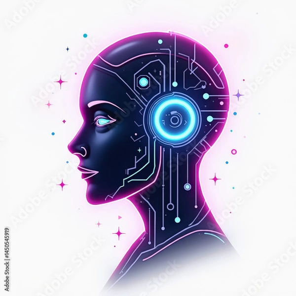 Obraz Futuristic robot profile with neon highlights and circuitry design  