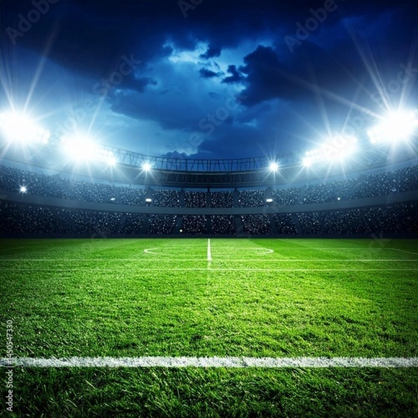 Fototapeta Panoramic View of a Modern Sports Stadium Under Dramatic Sky – High-Resolution Architecture and Event Venue Background