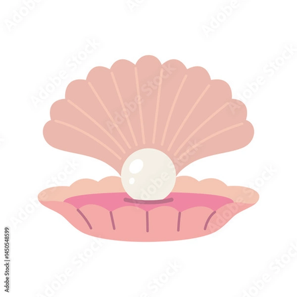 Obraz Open seashell with pearl inside.. Trendy modern vector illustration isolated on white background, hand drawn, flat design