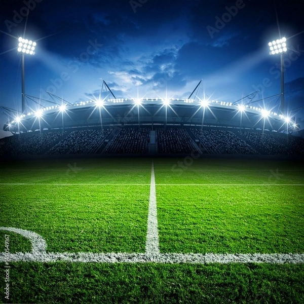Fototapeta Panoramic View of a Modern Sports Stadium Under Dramatic Sky – High-Resolution Architecture and Event Venue Background