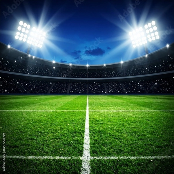 Fototapeta Panoramic View of a Modern Sports Stadium Under Dramatic Sky – High-Resolution Architecture and Event Venue Background