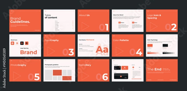 Fototapeta Landscape branding guideline template, Brand guideline manual, Presentation template for brand identity, Minimal logotype guideline layout.