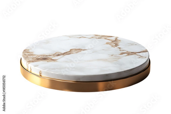 Obraz Round marble tray with a gold rim on a transparent background

