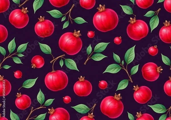 Fototapeta seamless pattern of pomegranates flat vector on deep purple background