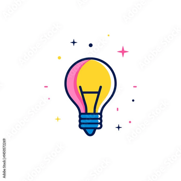 Obraz Light bulb icon with colorful sparkles on a white background  