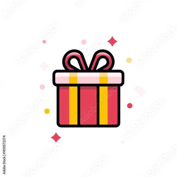 Obraz Gift box icon with ribbon and sparkles on white background  