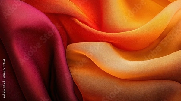 Fototapeta Orange and burgundy chiffon fabric with fluid folds