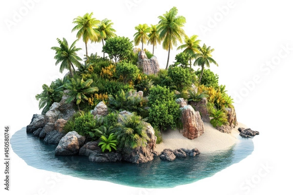 Fototapeta Tropical island with palm trees isolated on transparent background