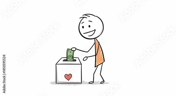 Fototapeta Happy Donation: A Stick Figure's Act of Kindness