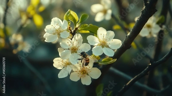 Fototapeta Bee on blossom with shallow depth of field