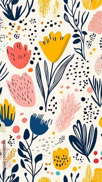 Fototapeta Colorful floral pattern, textile design