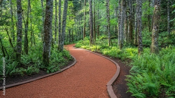 Fototapeta Path through a verdant forest environment