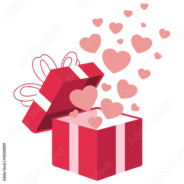 Obraz Gift box with heart balloons isolated vector illustration on white background