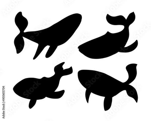 Fototapeta Vector isolated illustration of a set of whale silhouettes.