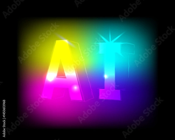 Fototapeta Vector isolated illustration of AI lettering with neon effect. Learning and using artificial intelligence.