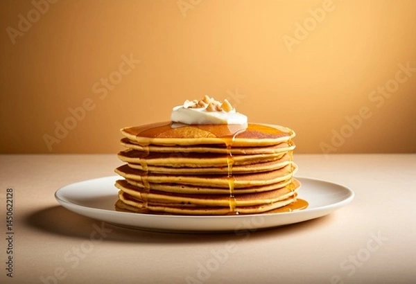 Fototapeta Pumpkin pancakes stack, front view, warm tones
