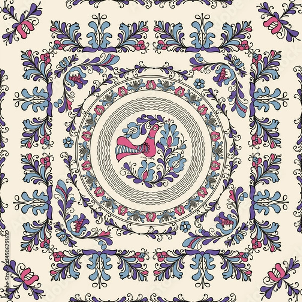 Obraz Decorative background illustration inspired from Korond, Transylvania traditional ceramics, tile works and pottery. Editable seamless vector pattern.