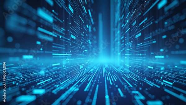 Fototapeta Abstract Blue Digital Lines and Dots Perspective