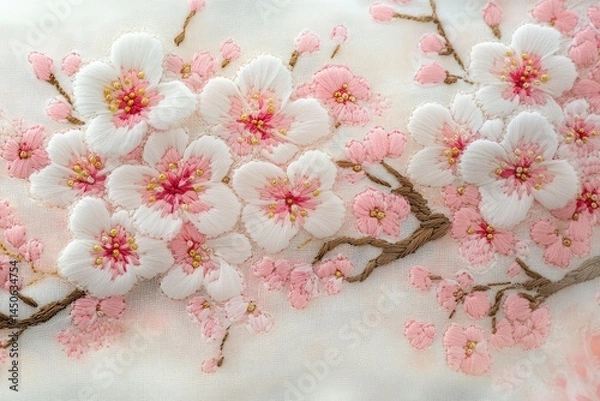 Obraz embroidery with a smooth surface cherry blossom, detailed, stylish, high quality image