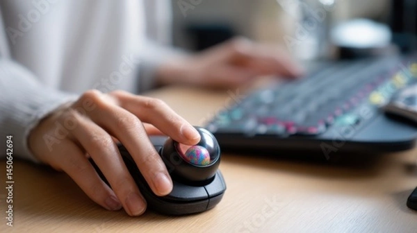Fototapeta Trackball Mouse Operation: Ergonomic Computing at Work