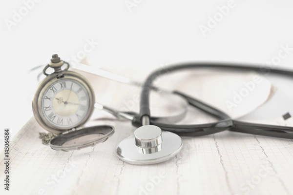 Obraz stethoscope with stopwatch on ecg sheet