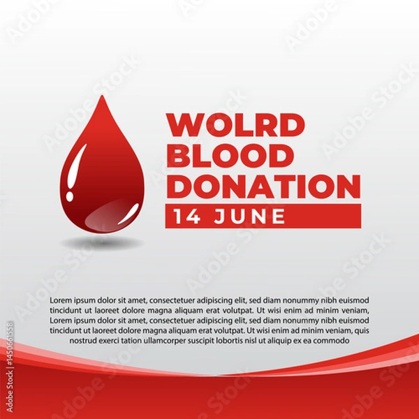 Obraz Vector poster design for World Blood Donation Day, celebrated on 14 June. Simple, clean layout with red tones, blood drop icons, and healthcare elements to raise awareness and encourage voluntary
