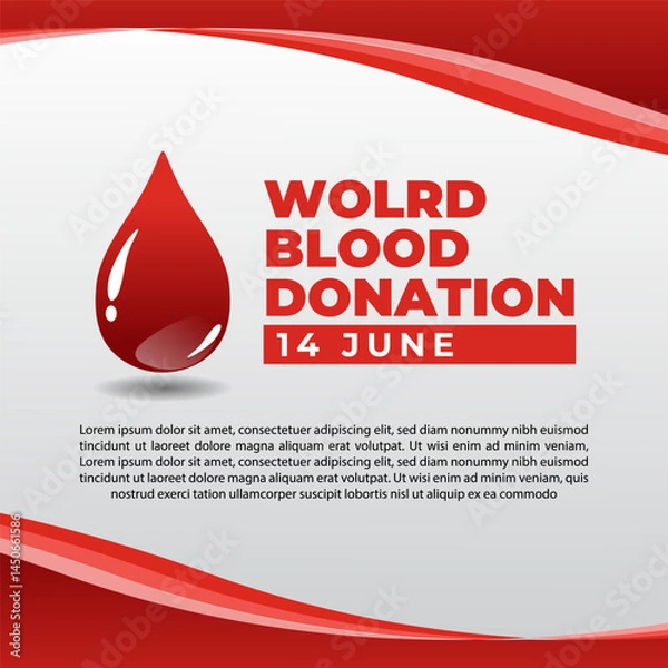 Obraz Vector poster design for World Blood Donation Day, celebrated on 14 June. Simple, clean layout with red tones, blood drop icons, and healthcare elements to raise awareness and encourage voluntary