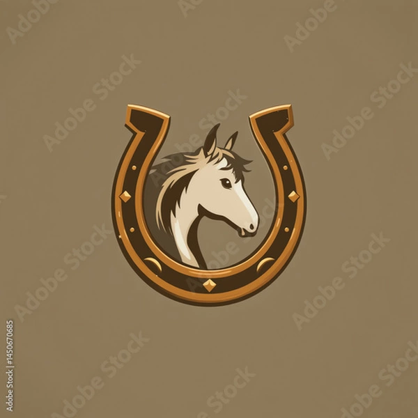 Fototapeta An artistic representation of a horse within a classic horseshoe, symbolizing good luck and equestrian culture. Perfect for equine-themed designs.