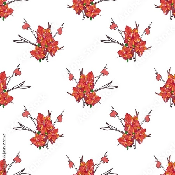 Obraz Seamless floral pattern with red tropical flowers for textile, fabrics.