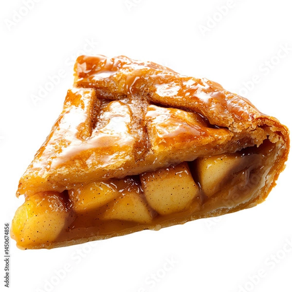 Fototapeta Slice of apple pie with lattice crust, white isolate background