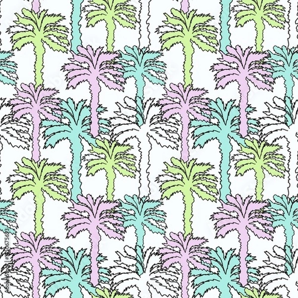 Obraz Seamless pattern with palms for packaging paper, backgrounds, textile, wallpaper