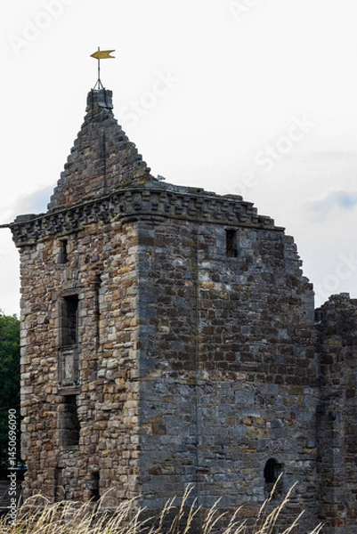 Fototapeta Ancient Stone Castle in Scotland Surrounded by Grass and Clear Sky