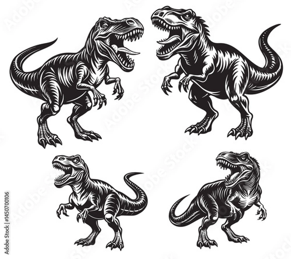Fototapeta Collection OF Ferocious T-Rex Dinosaur Silhouettes Predator Vector Set, Adobe Illustrator Artwork 