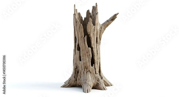 Fototapeta Dry tree trunk on the ground in a natural outdoor setting isolated on a white background