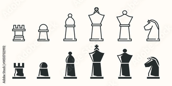 Obraz set of chess pieces logo line art vintage vector illustration concept template icon design, collection of classic chess game intellectual symbol concept vector illustration logo design