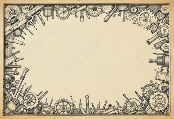 Fototapeta Unique Father's Day Motif Featuring Vintage Tools and Mechanical Elements for Celebrating Dads