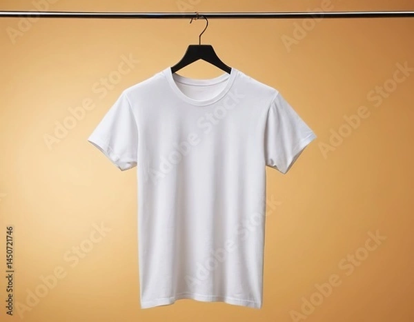 Obraz Minimalistic white t-shirt hanging against a warm orange background.