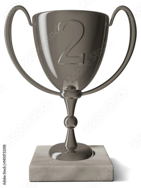 Fototapeta Silver cup trophy number two on transparent background high resolution render
