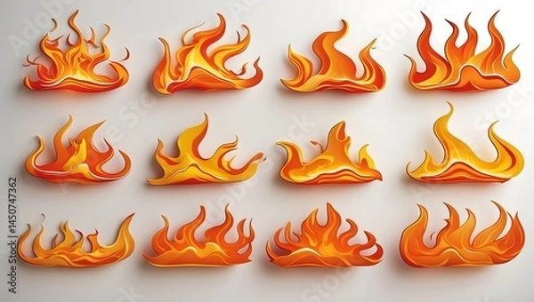 Fototapeta Collection of Paper Cut Fire Flames 12 Unique Designs for Digital and Print Projects