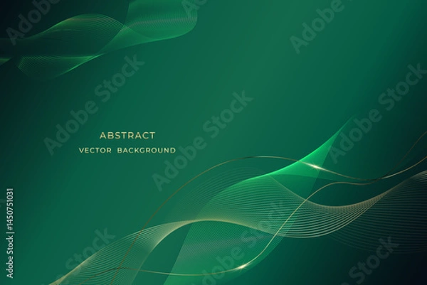 Fototapeta Abstract luxury golden curved overlapping lines on dark green background. Premium design template.