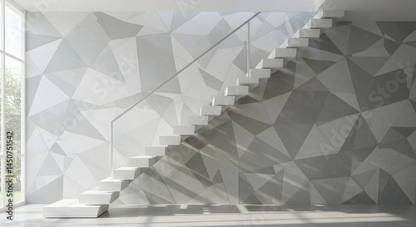Obraz Sunny Modern Staircase with Geometric Wall and Strong Shadows