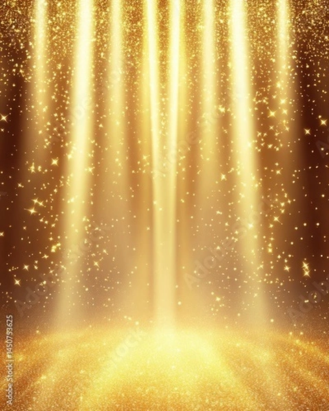 Fototapeta Radiant golden light beams cascading down with shimmering stars creating a magical and festive atmosphere perfect for celebration and festive occasions