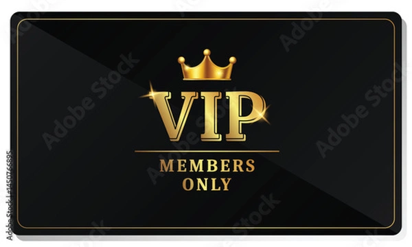 Obraz Premium Black and Gold VIP Card Design with Crown – Exclusive Members Only Invitation Access Pass Template for Luxury and Elite Clients
