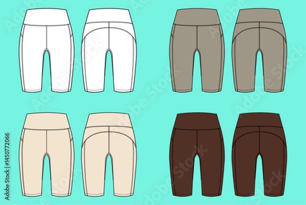 Fototapeta Ladies Sports legging colour way bundle set technical drawing fashion flat sketch vector illustration template front and back views outline CAD mockup.