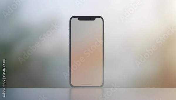 Fototapeta A blank smartphone sits in the middle of the screen amidst a foggy background.